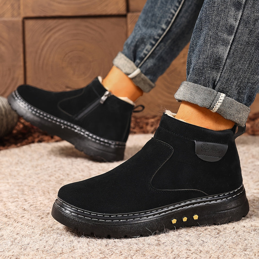 Women's Thick-Sole Warm Lined Ankle Boots with Zip