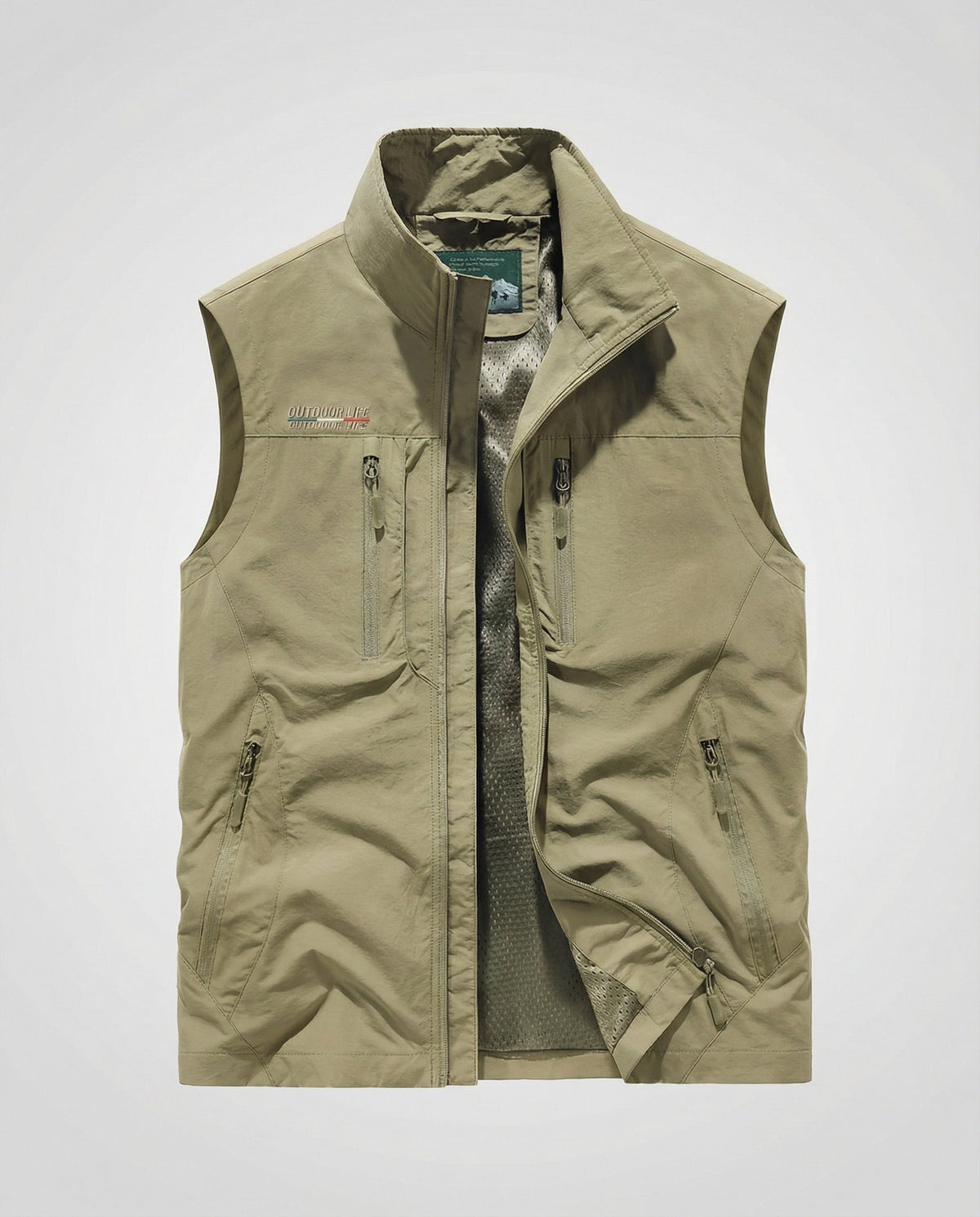 Men's Sleeveless Utility Gilet with Four Zipped Pockets – Sage Green