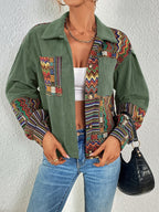 Women's Mixed Print Textured Button Jacket