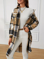 Women's Country Check Long Coat with Chest Pockets