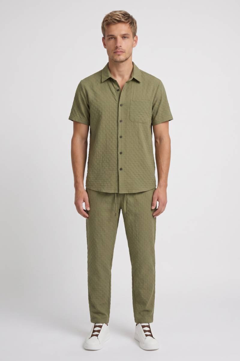 Men's Textured Short-Sleeve Shirt and Drawstring Trousers Co-ord