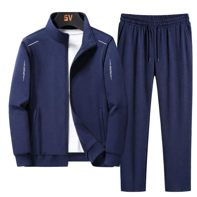 Men's Regular Fit Zip-Through Tracksuit with Stand Collar