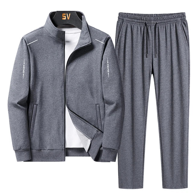 Men's Regular Fit Zip-Through Tracksuit with Stand Collar
