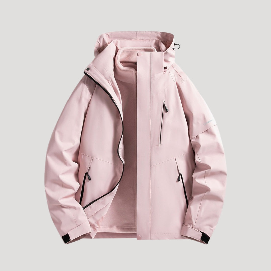 Women's Lightweight Waterproof Hooded Windbreaker with Zip Pockets – Pink