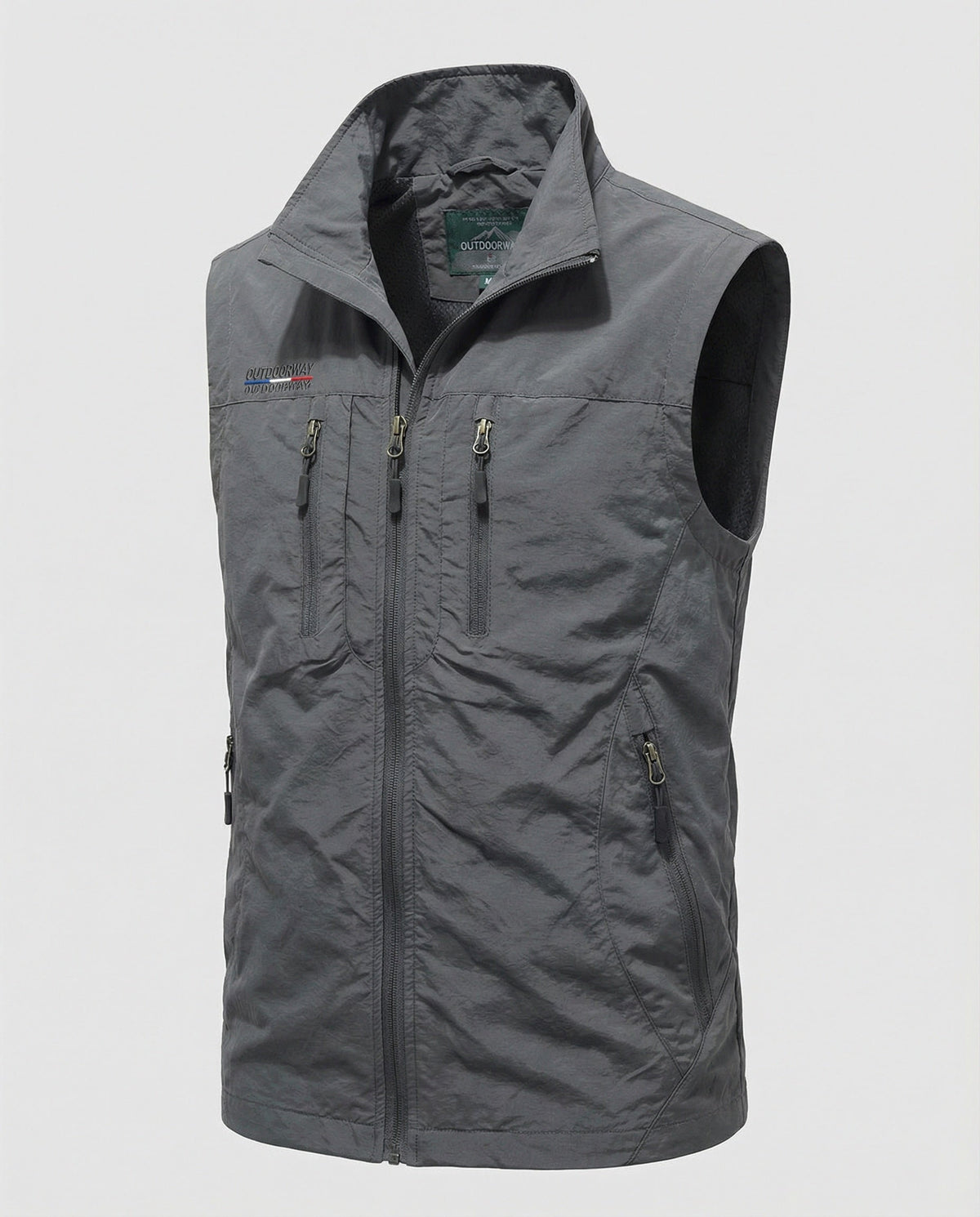 Men's Sleeveless Utility Gilet with Four Zipped Pockets – Grey