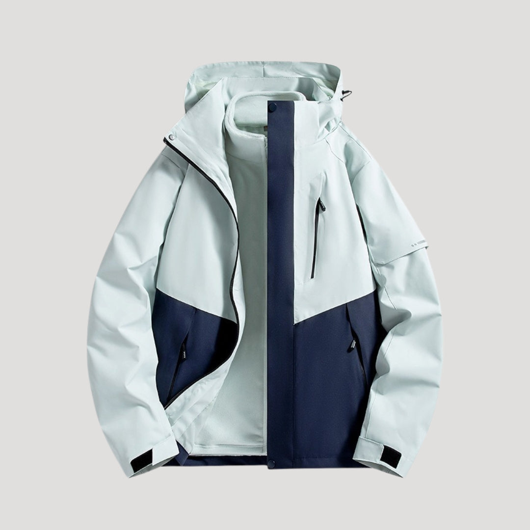 Women's Lightweight Waterproof Hooded Windbreaker with Zip Pockets – Light blue