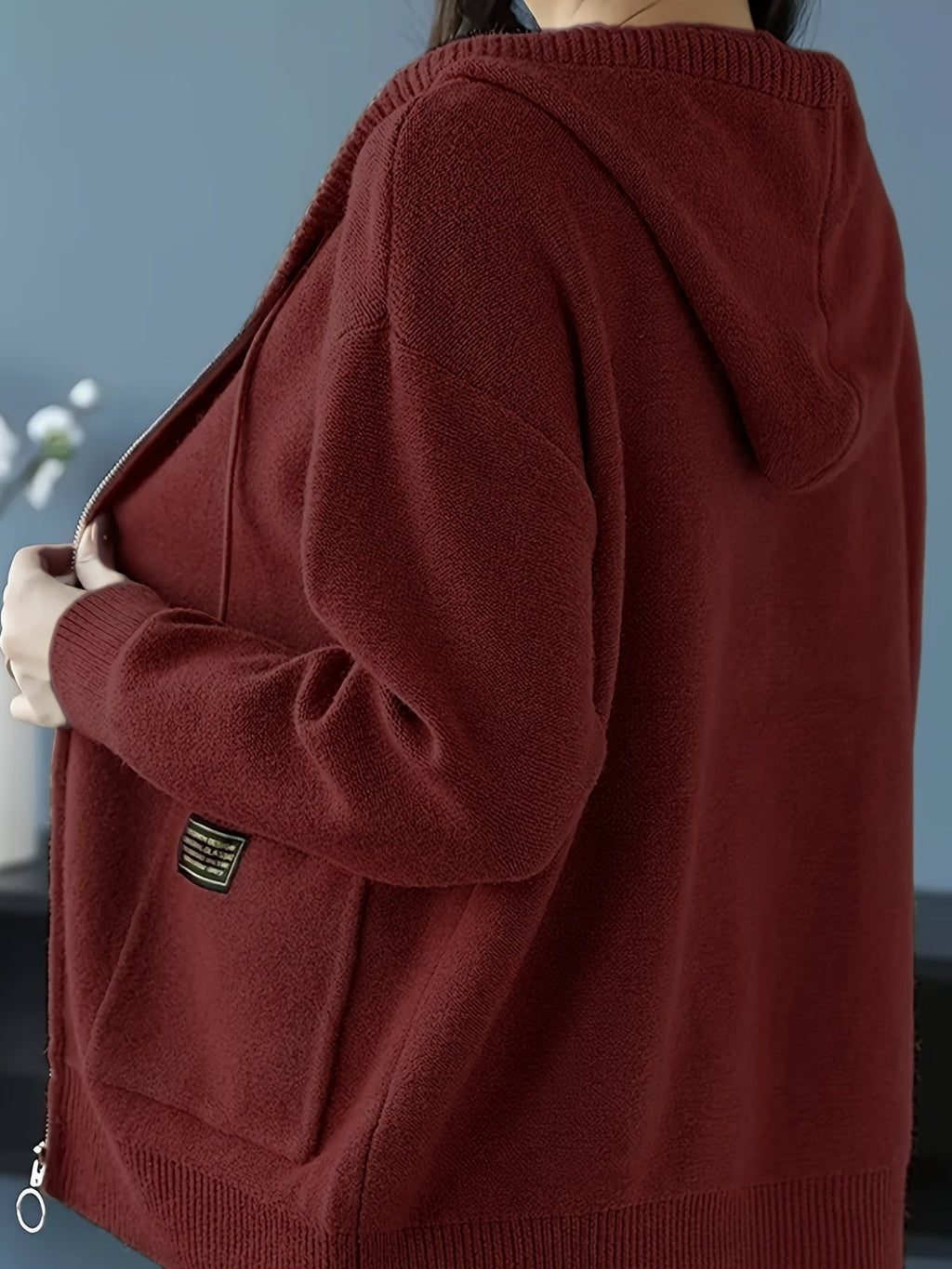 Women's Relaxed Full-Zip Knit Hoodie Cardigan