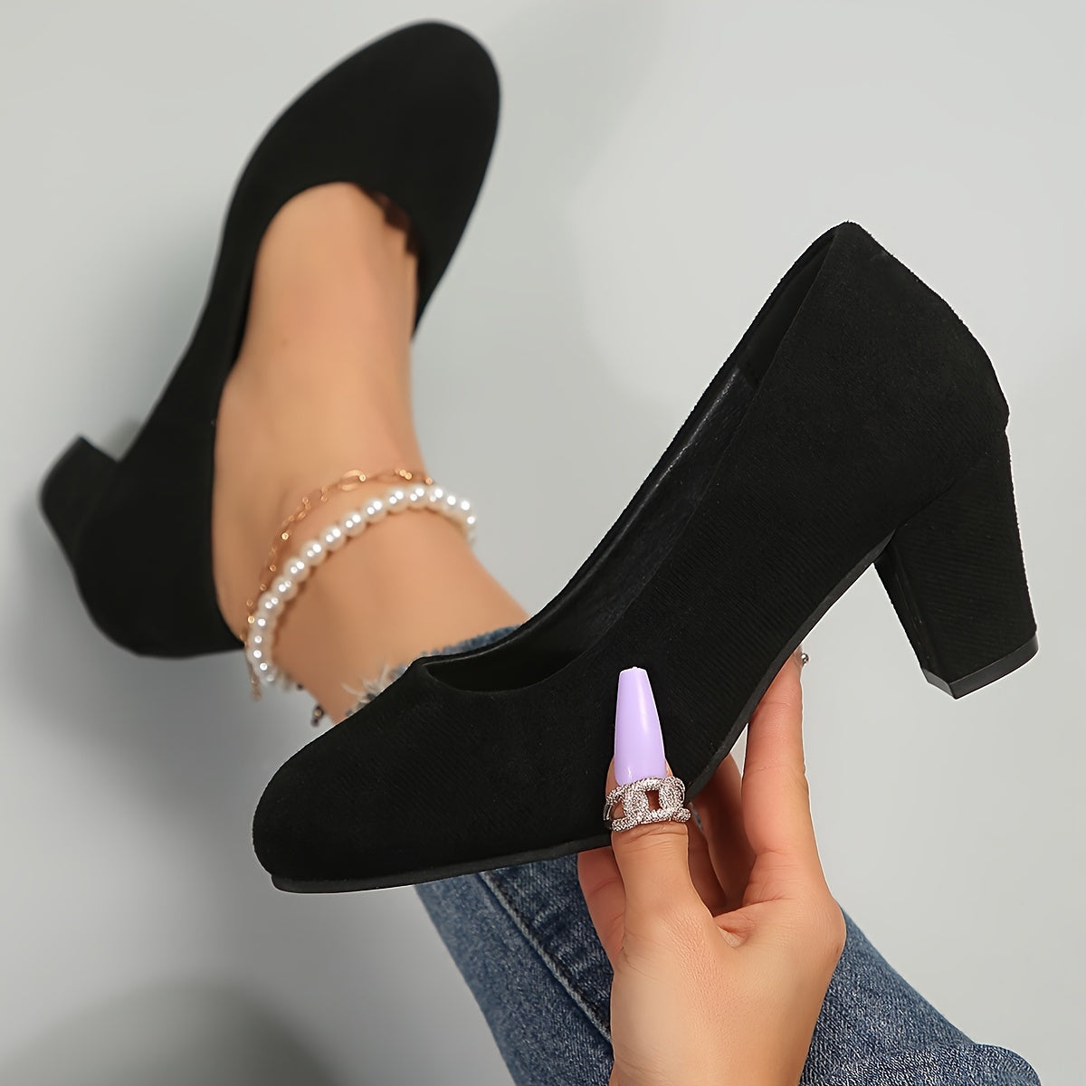 Women's Orthopedic Block Heels with Wide Toe Box – Black