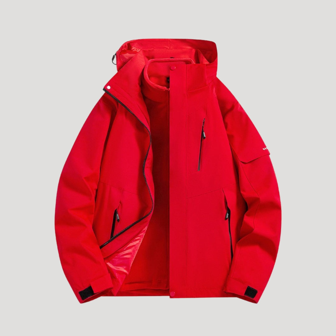 Women's Lightweight Waterproof Hooded Windbreaker with Zip Pockets – Red
