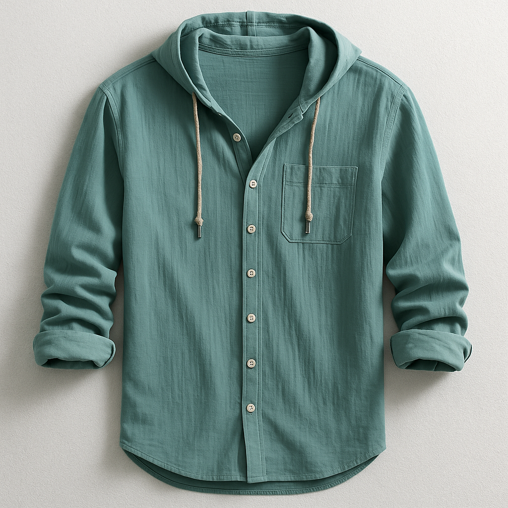 Men's Lightweight Hooded Overshirt with Button Front – Green
