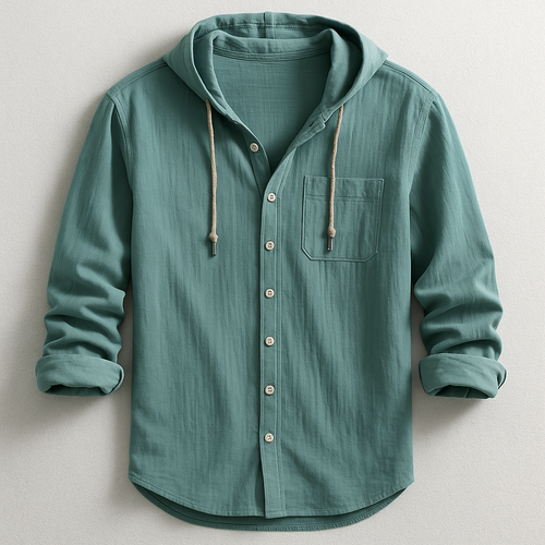 Men's Lightweight Hooded Overshirt with Button Front – Green