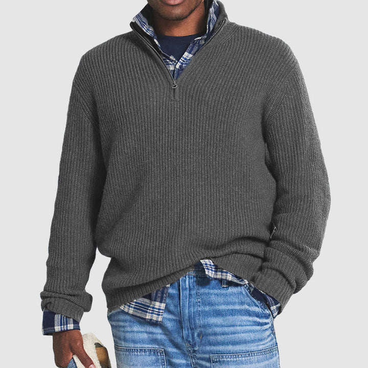Men's Fine-Ribbed Quarter-Zip Soft Knit Jumper Regular Fit – Dark Grey