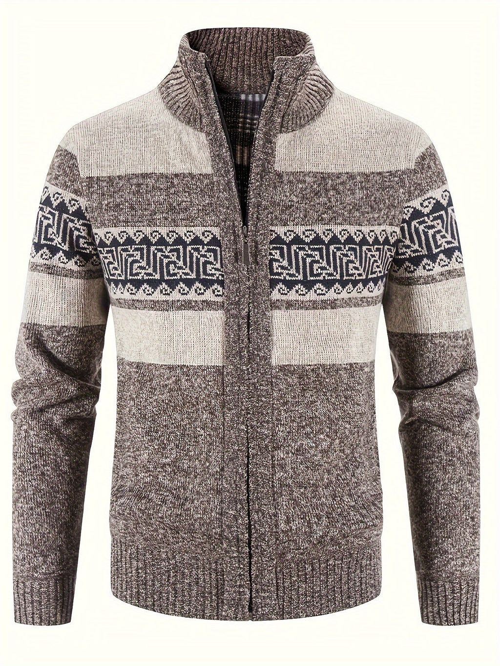 Women's Plush-Lined Patterned Zip Cardigan
