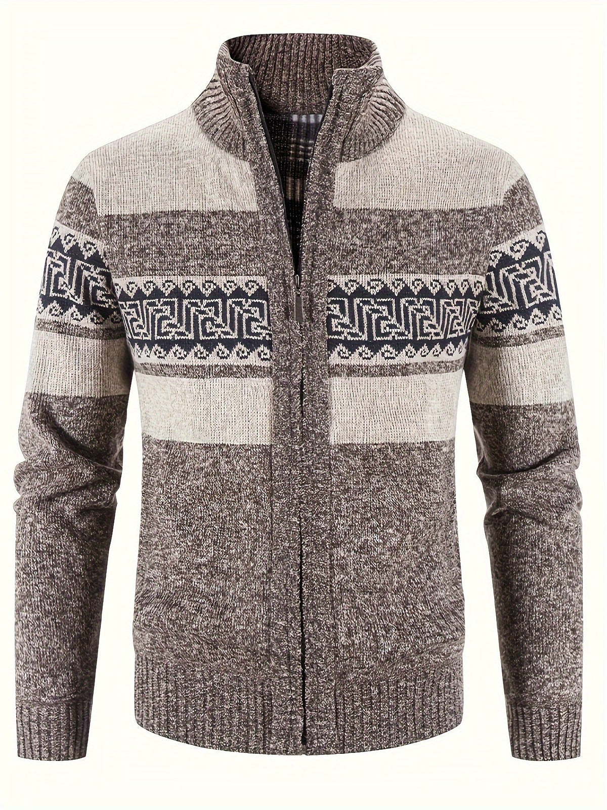 Women's Plush-Lined Patterned Zip Cardigan