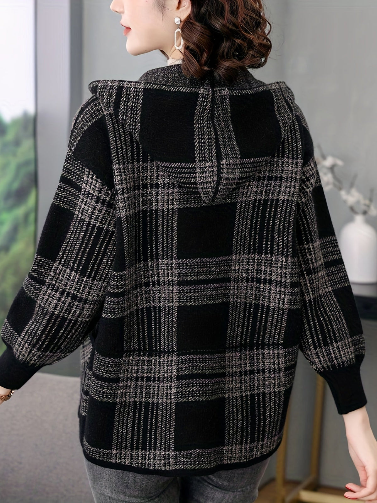 Women's Zip-Through Check Hoodie Jacket