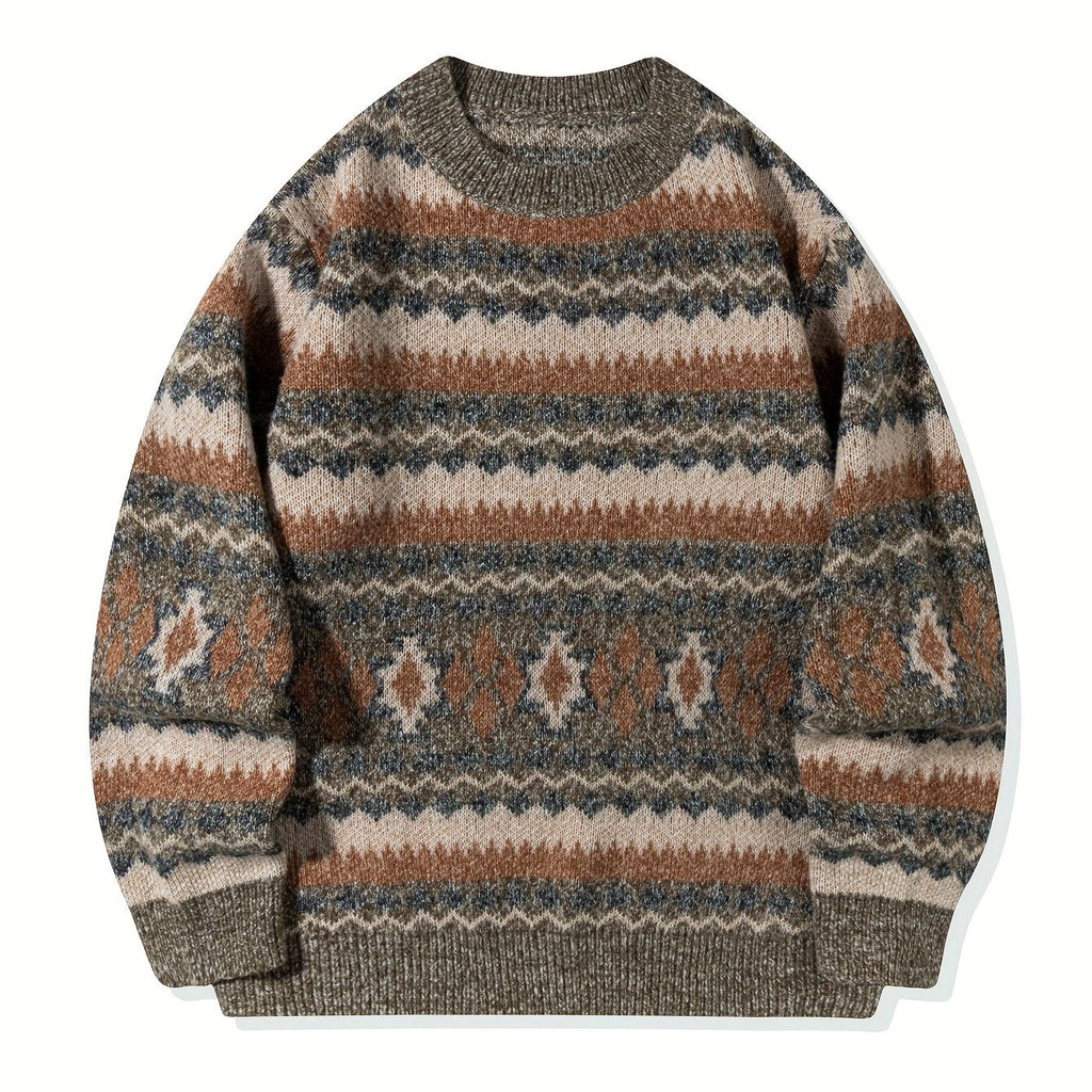Women's Heritage Pattern Relaxed Knit Jumper - Grey & Brown