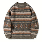 Women's Heritage Pattern Relaxed Knit Jumper - Grey & Brown