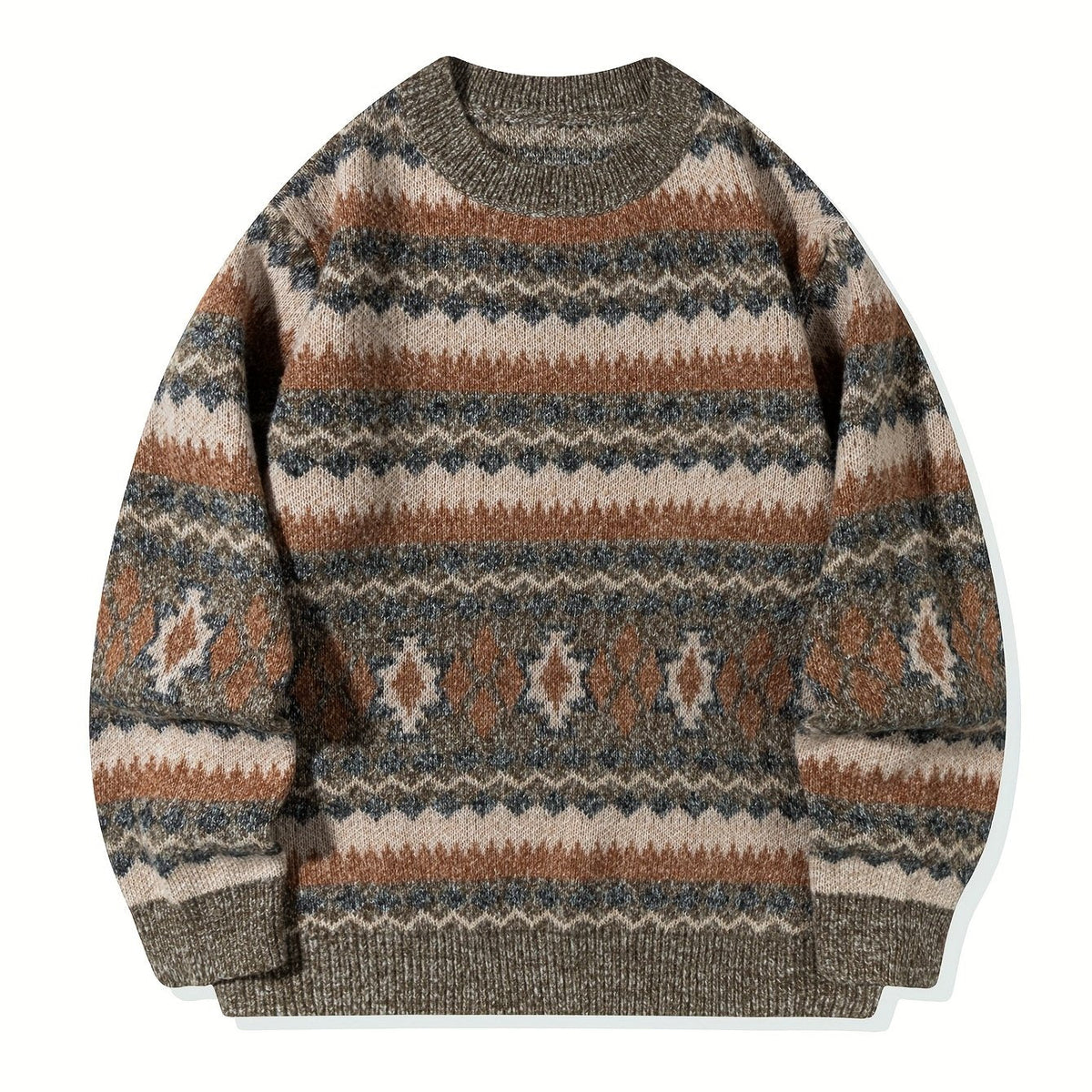 Women's Heritage Pattern Relaxed Knit Jumper - Grey & Brown