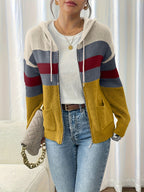 Women's Ribbed Knit Zip-Through Hooded Cardigan