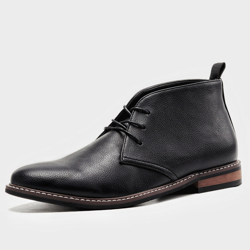Men's Vintage-Inspired Leather Boots with Robust Sole – Black