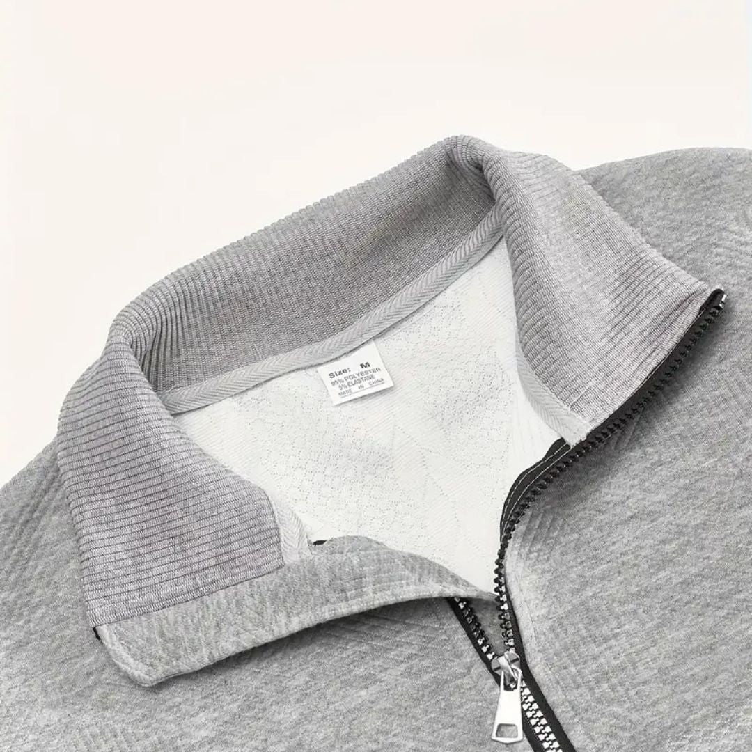 Men's Half-Zip Cable-Knit Jumper with Raised Collar