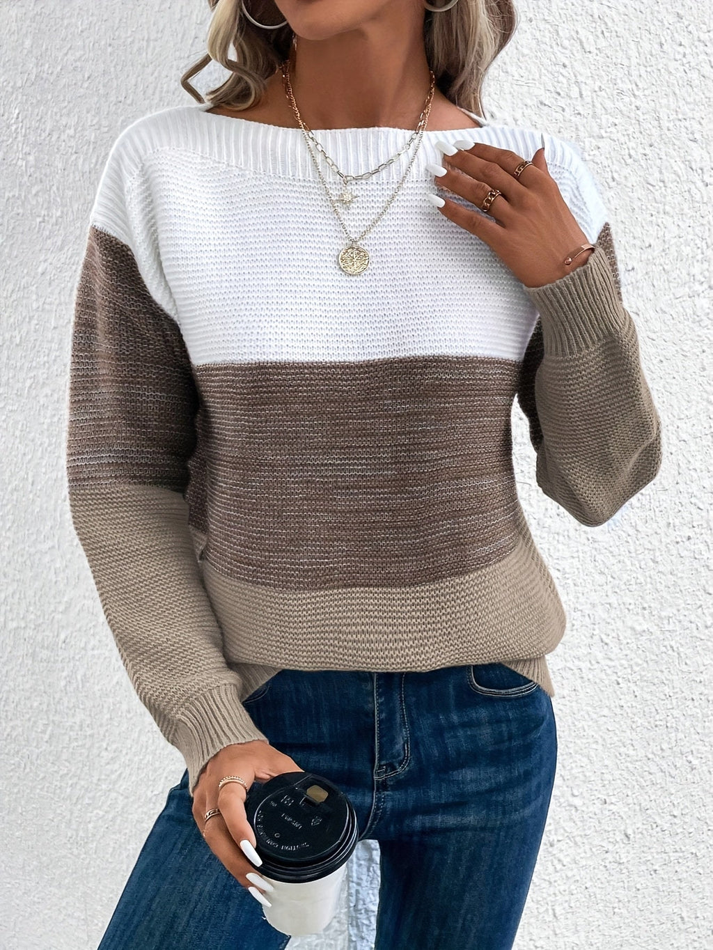 Women's Relaxed Colour-Block Dropped Shoulder Jumper