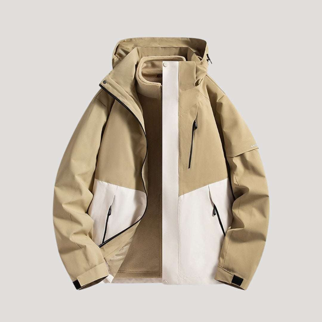 Women's Lightweight Waterproof Hooded Windbreaker with Zip Pockets – Beige
