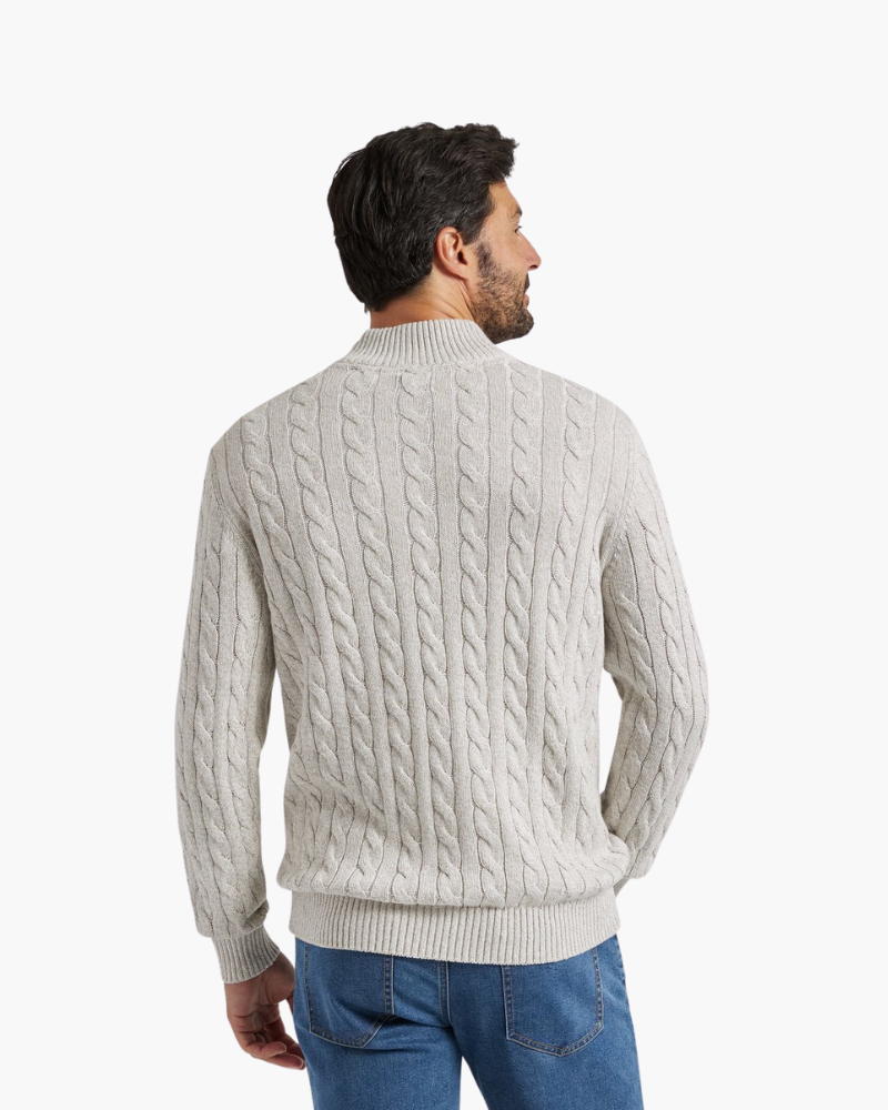 Men's Cable-Knit Half-Zip Jumper with Ribbed Trims