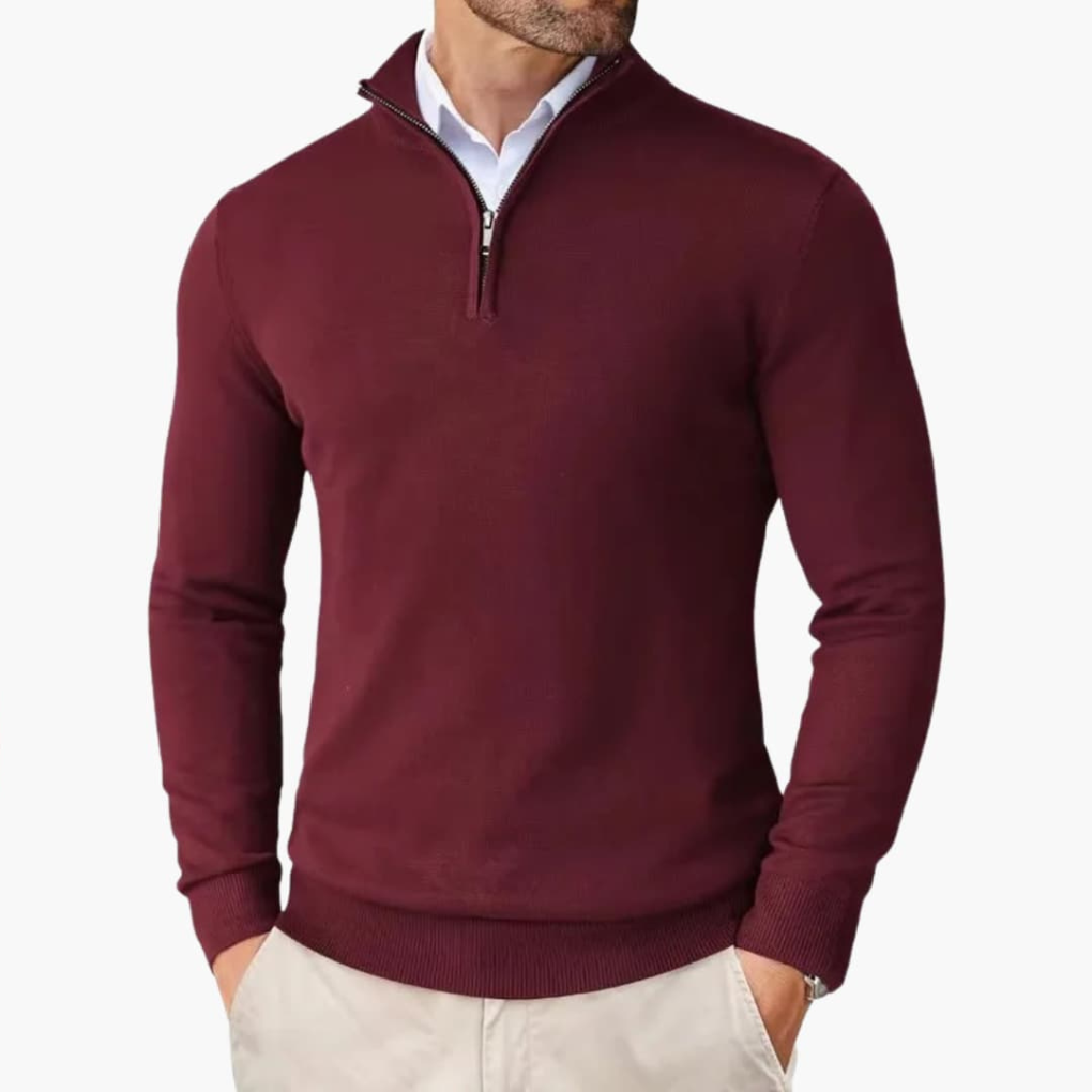 Men's Smooth Knit Quarter-Zip Jumper with Clean Lines – Wine Red