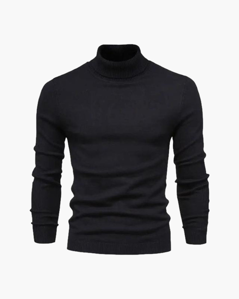 Men's Classic-Fit Roll-Neck Jumper in Soft Fine Knit – Black
