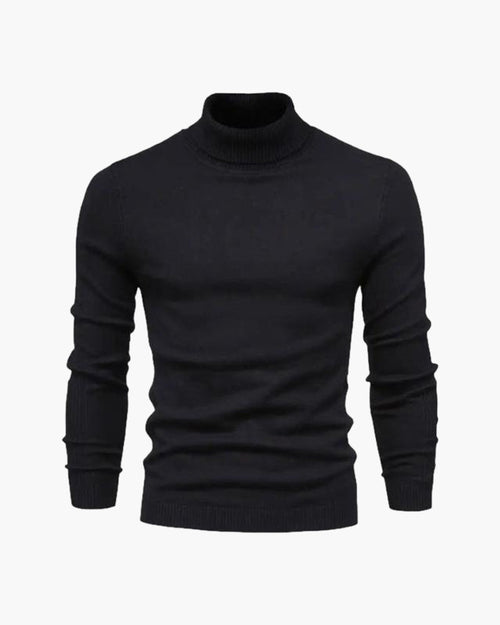 Men's Classic-Fit Roll-Neck Jumper in Soft Fine Knit – Black