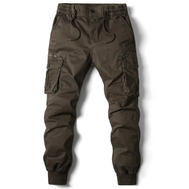 Men's Ribbed-Cuff Cargo Joggers with Layered Pocket Detailing – Brown
