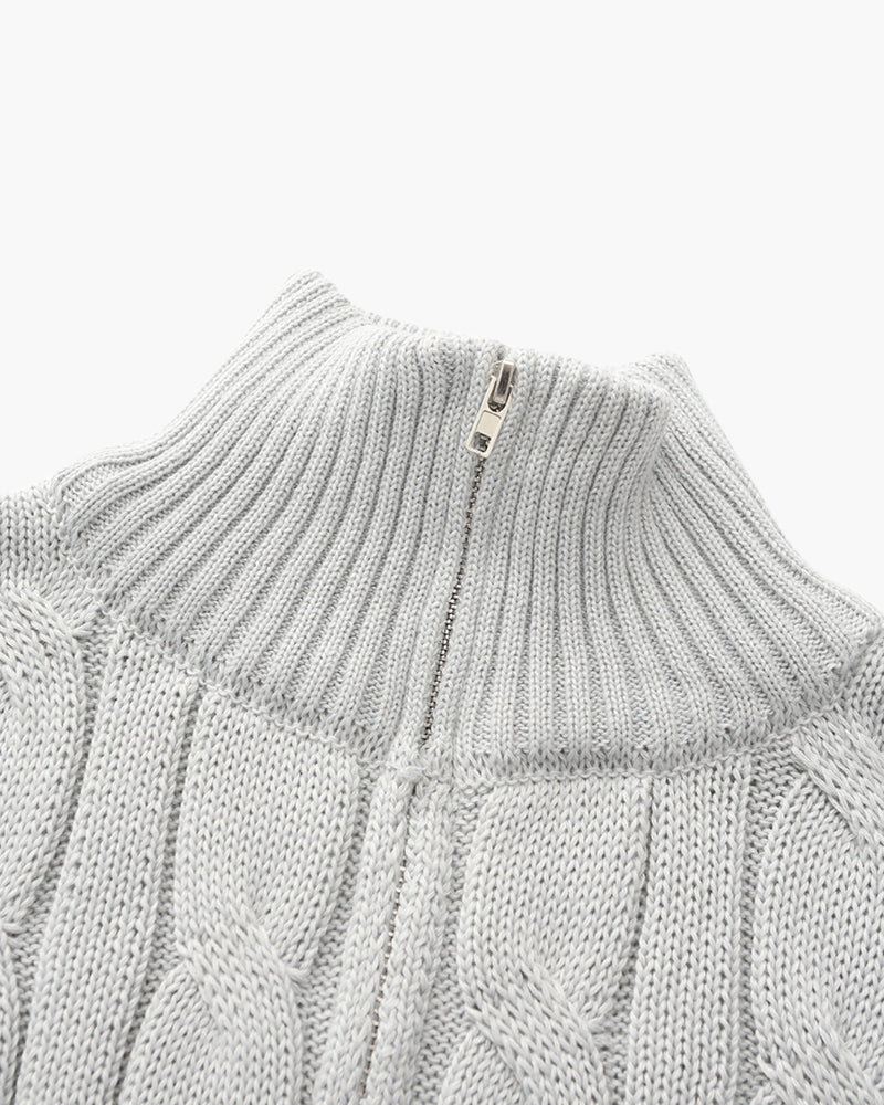 Men's Cable-Knit Half-Zip Jumper with Ribbed Trims