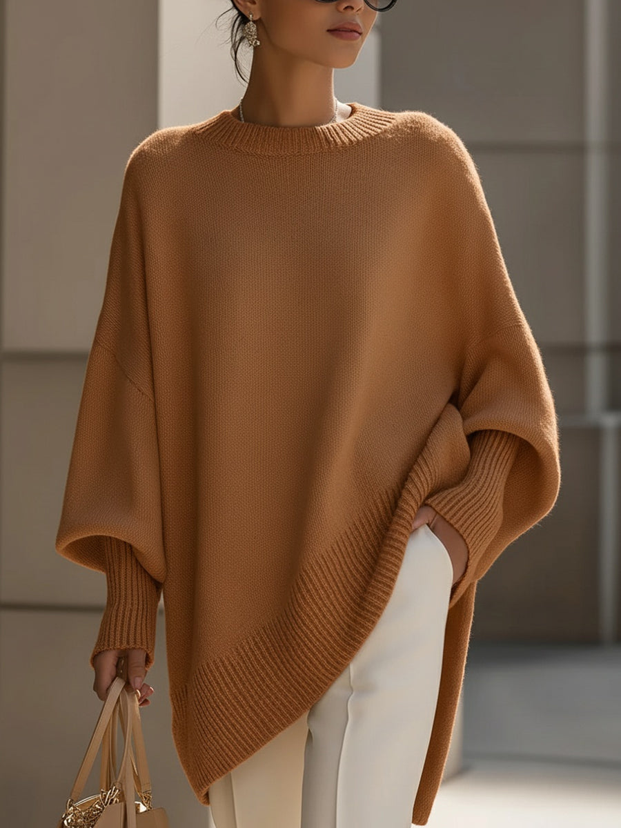 Women's Draped Oversized Knit Jumper for Easy Layering – Caramel