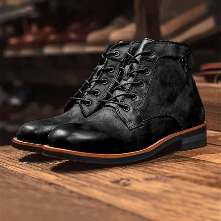 Men's Leather-Look Lace-Up Boots with Rugged Ankle Profile – Black