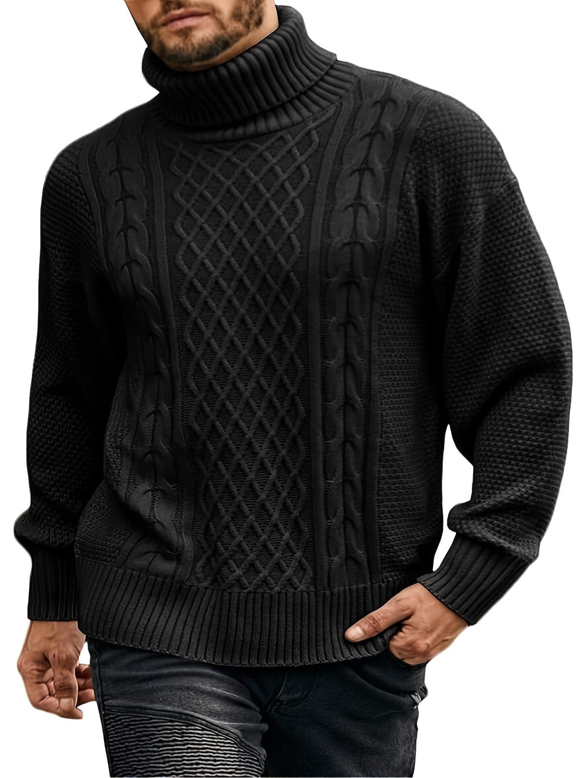 Women's Plus Size Cable Pattern Roll Neck Jumper