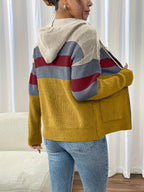 Women's Ribbed Knit Zip-Through Hooded Cardigan