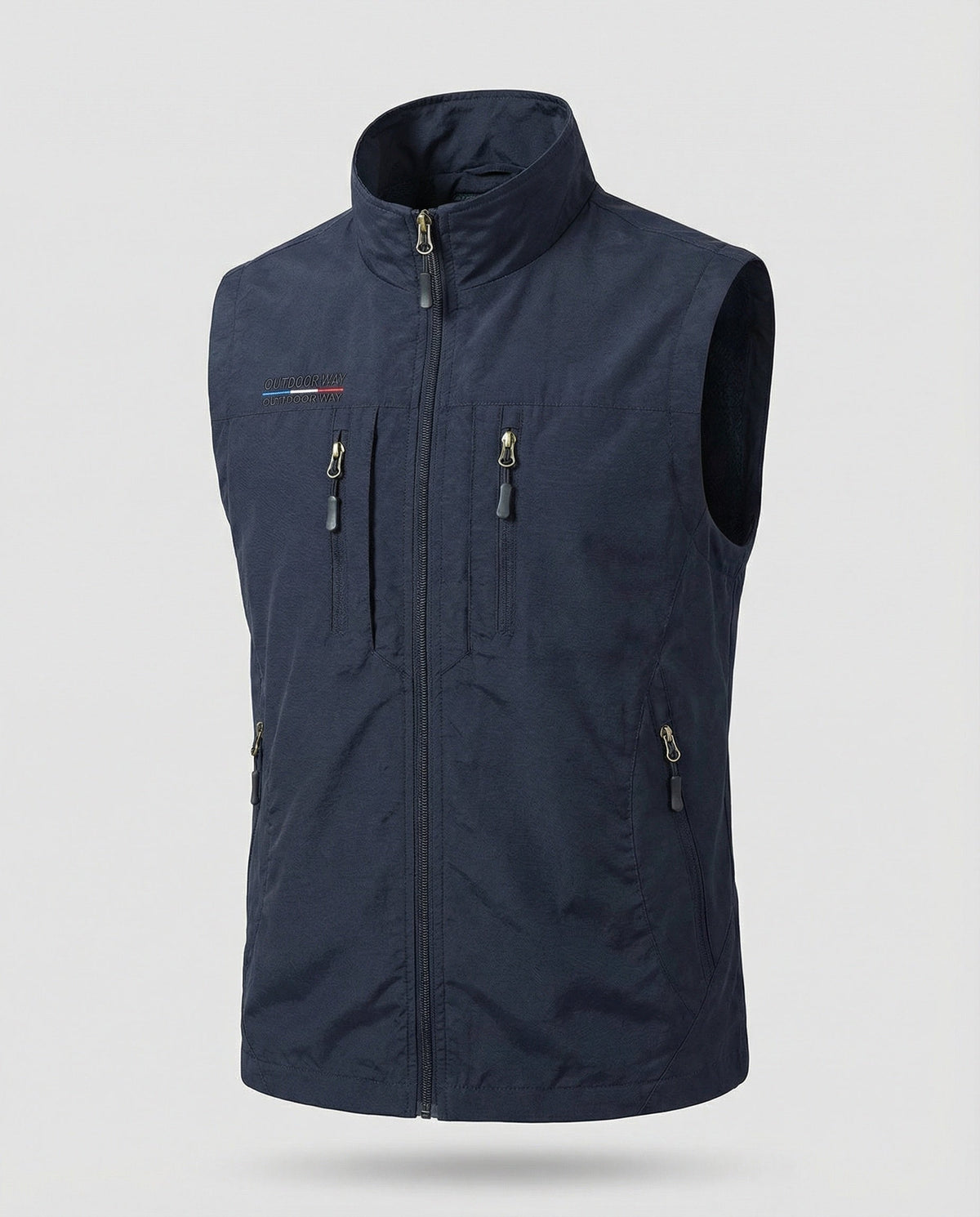 Men's Sleeveless Utility Gilet with Four Zipped Pockets – Navy Blue