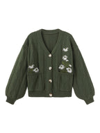 Women's Embroidered Flower Knit Cardigan with Pockets