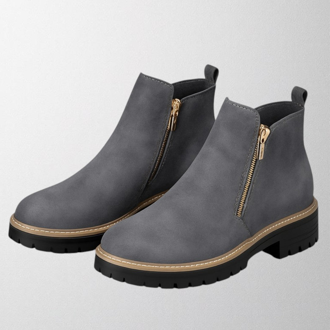 Women's Round Toe Shoes with Side Zip Fastening