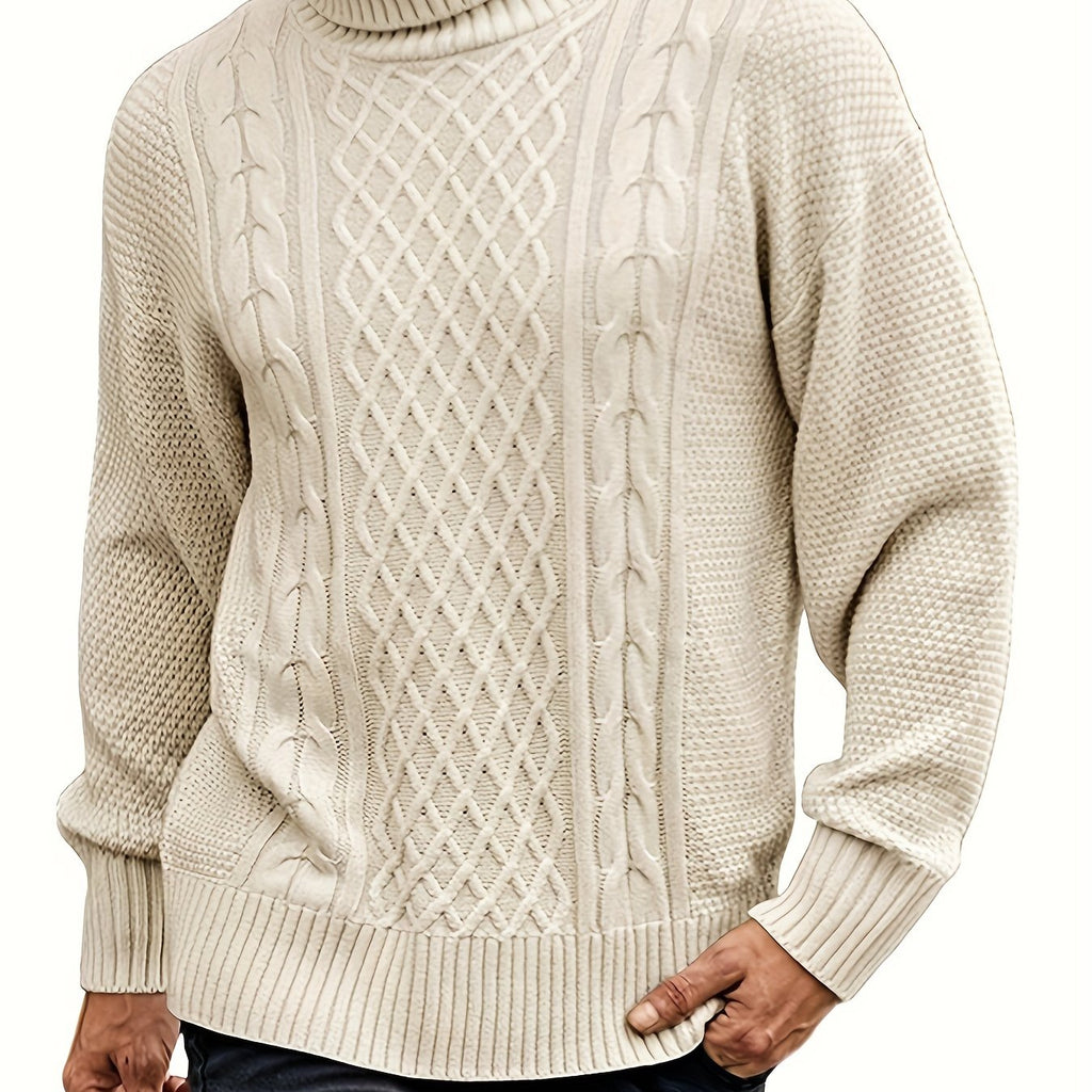 Women's Plus Size Cable Pattern Roll Neck Jumper - Beige