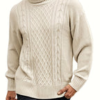 Women's Plus Size Cable Pattern Roll Neck Jumper - Beige