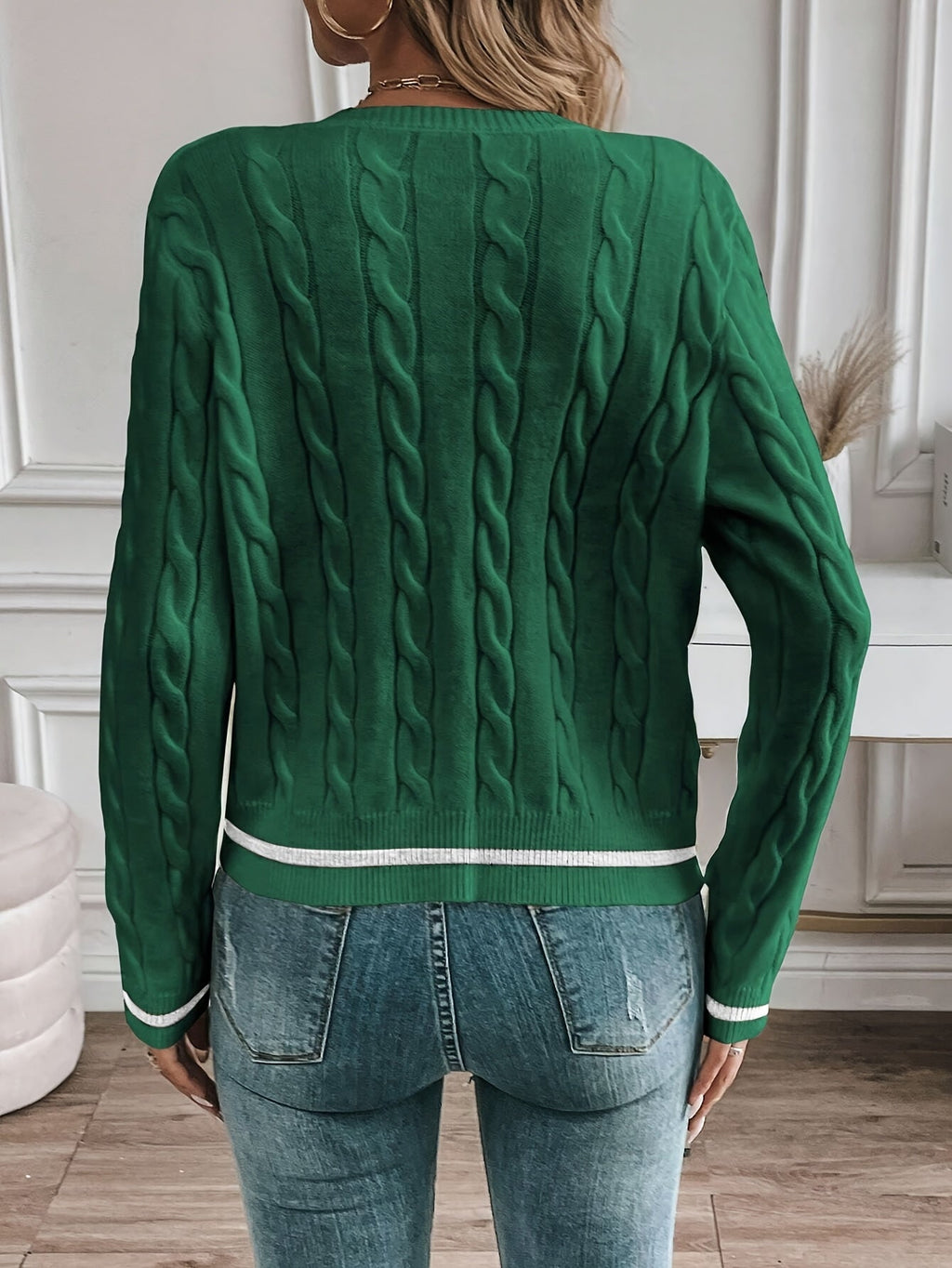 Women's Open Front Cable-Knit Cardigan with Button Detail