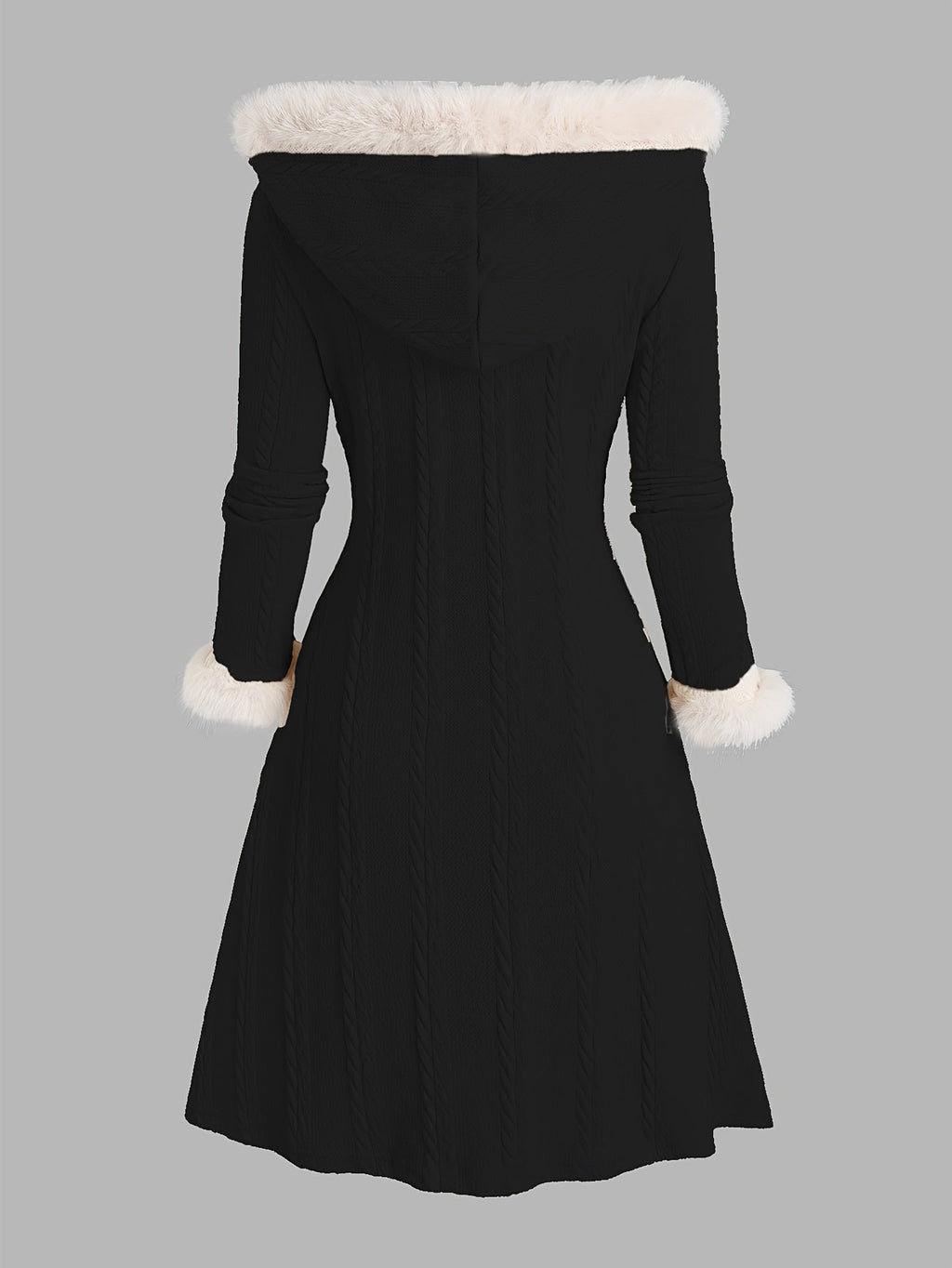 Women's Toggle-Front Longline Coat with Faux Fur Hood