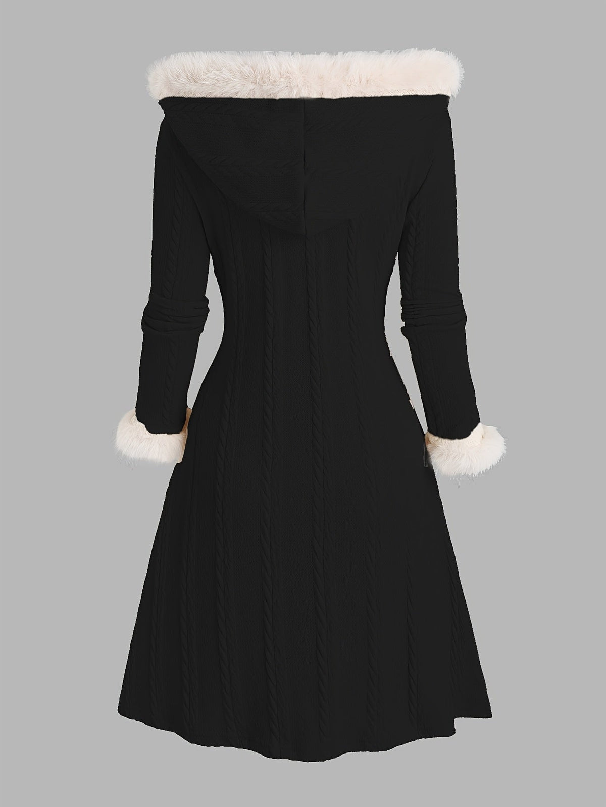 Women's Toggle-Front Longline Coat with Faux Fur Hood