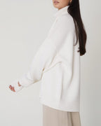 Women's Dropped-Shoulder Roll-Neck Jumper Minimalist Oversized Knit