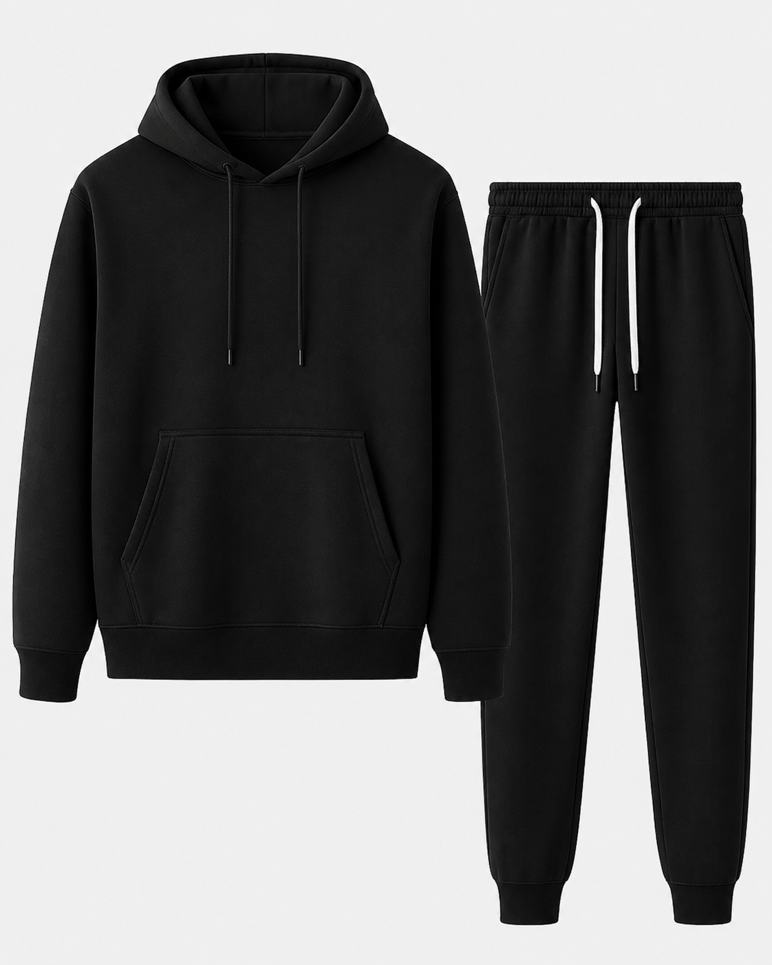 Men's Relaxed Tracksuit with Pullover Hoodie and Joggers – Black