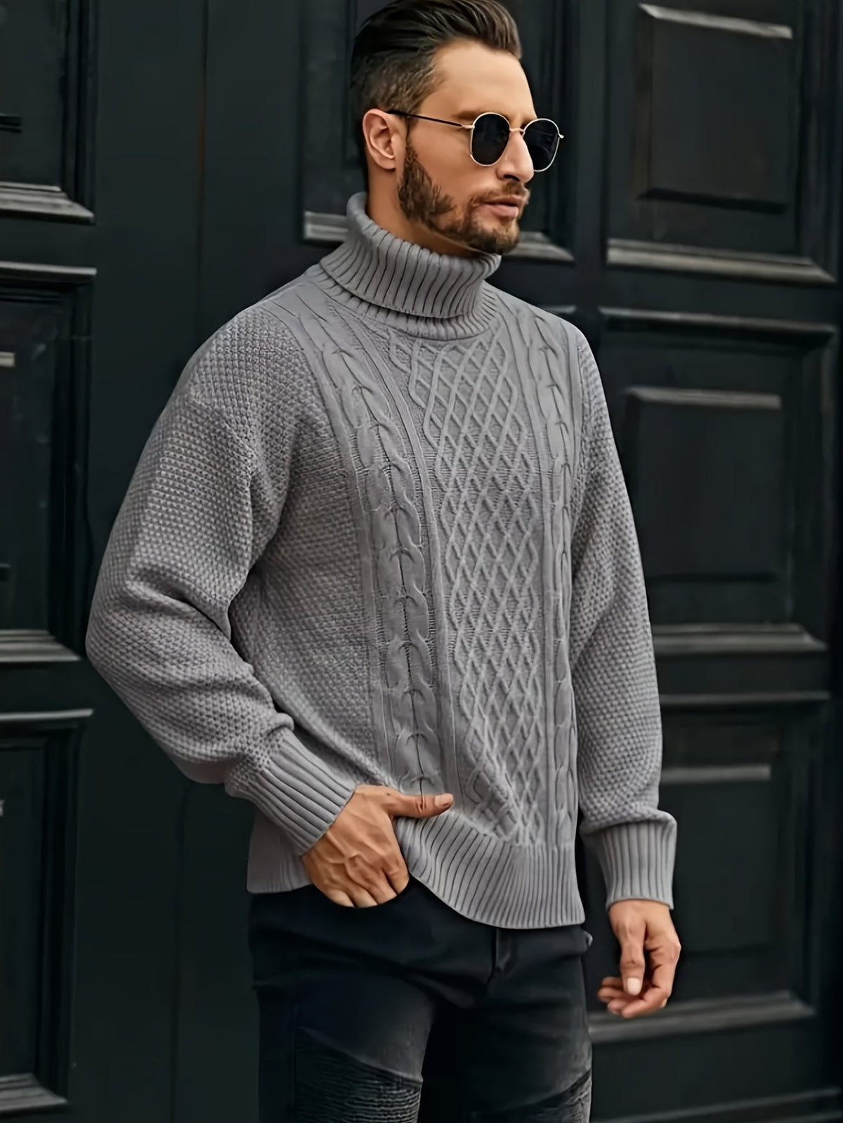 Women's Plus Size Cable Pattern Roll Neck Jumper