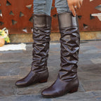 Women's Round Toe Knee-High Boots with Relaxed Drape