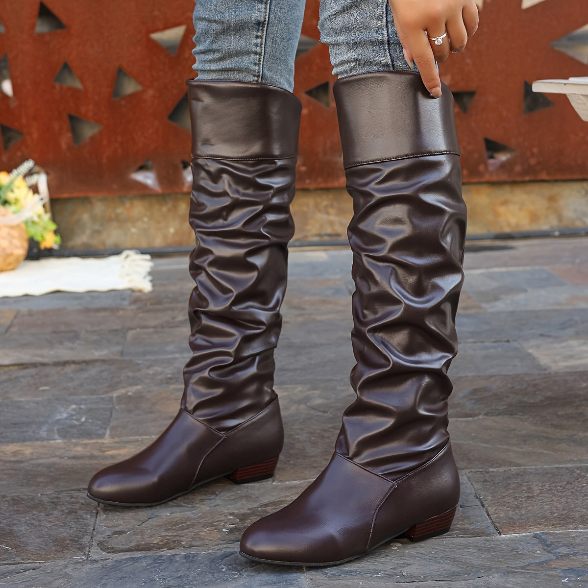 Women's Round Toe Knee-High Boots with Relaxed Drape